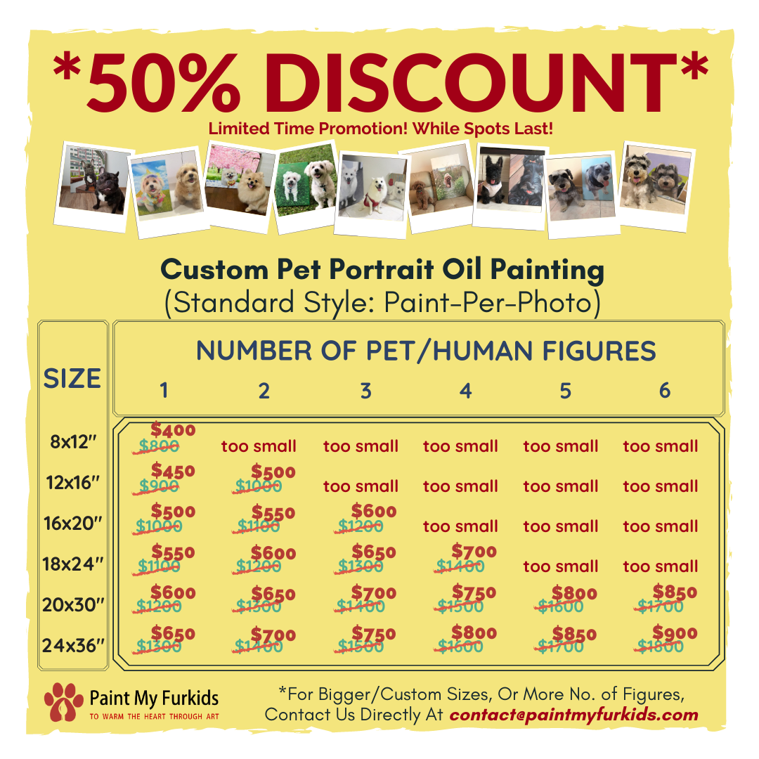 Custom Pet Portrait Oil Painting (Standard Style: Paint-Per-Photo)